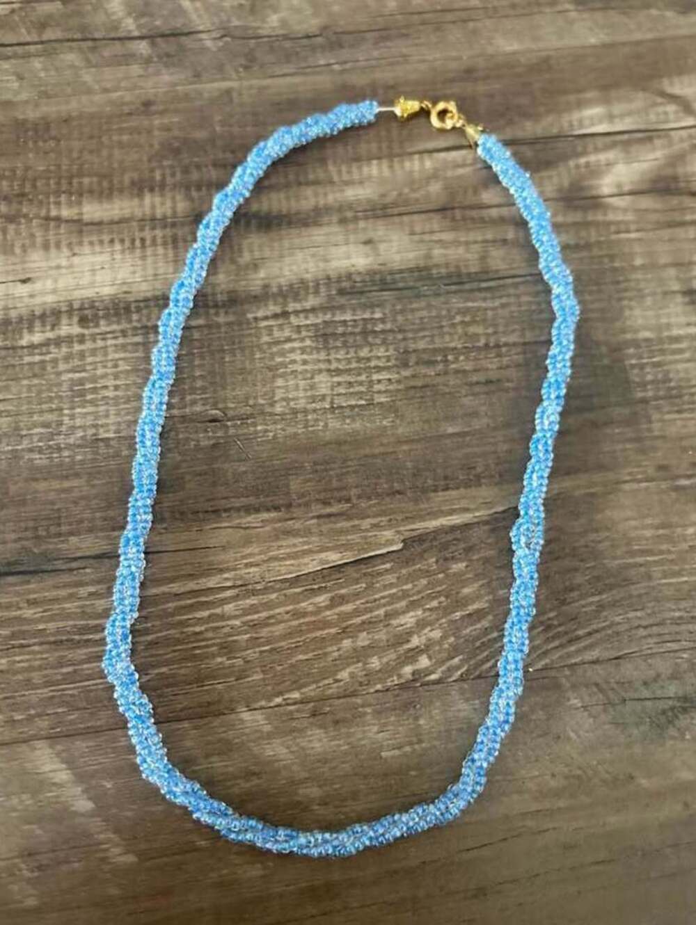 Blue Twisted Seed Bead Rope Necklace
